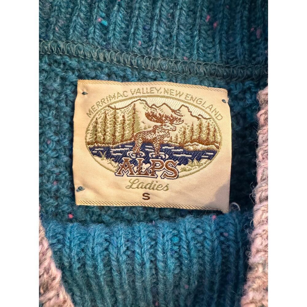 ALPS Vintage 80s Retro Mockneck Wool Textured Knit Sweater Ski Bunny Size S - Picture 4 of 4